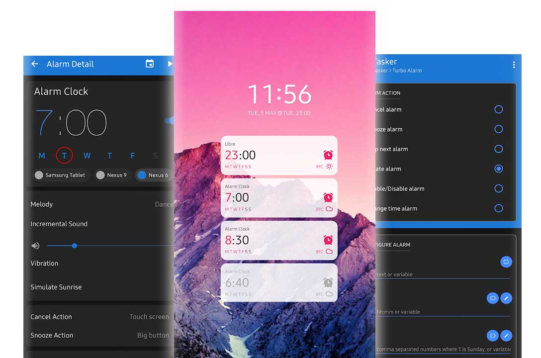 screenshots of Turbo Alarm App